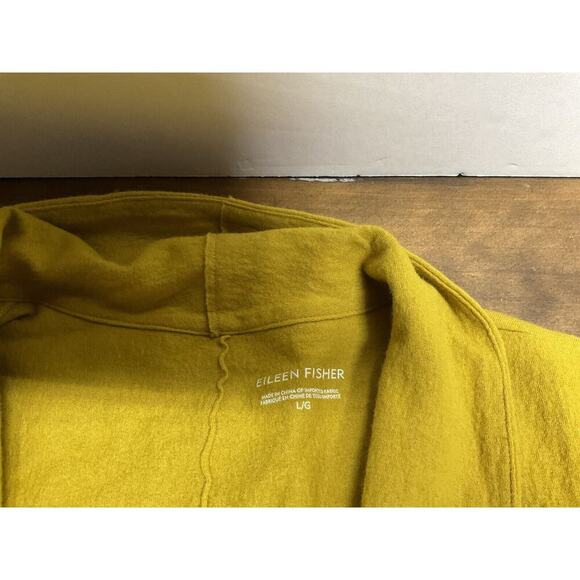 EILEEN FISHER Mustard Yellow Boiled Wool Jersey Shawl Collar Jacket Size Large - Picture 4 of 9